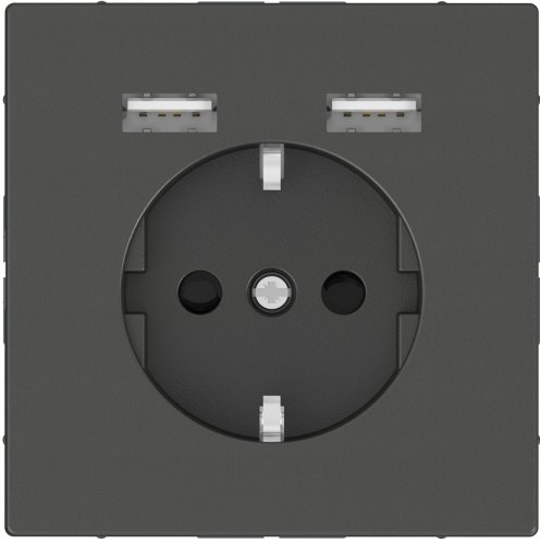 Розетка с заземлением +2xUSB тип A+A без рамки Schneider Electric Merten D-Life 1-м. антрацит фото Розетка с заземлением +2xUSB тип A+A без рамки Schneider Electric Merten D-Life 1-м. антрацит картинка